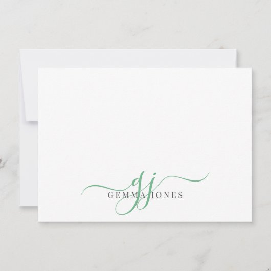 Carte De Correspondance Initiales de script vert monogramme chic (Devant)