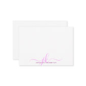 Carte De Correspondance Initiales du Monogramme de script de magenta rose (Devant/Arrière en situation)