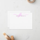Carte De Correspondance Initiales du Monogramme de script rose moderne (Devant/Arrière en situation)