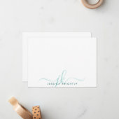 Carte De Correspondance Initiales du Monogramme Turquoise Moderne (Devant/Arrière en situation)