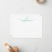 Carte De Correspondance Initiales du Monogramme Turquoise Moderne (Devant/Arrière en situation)