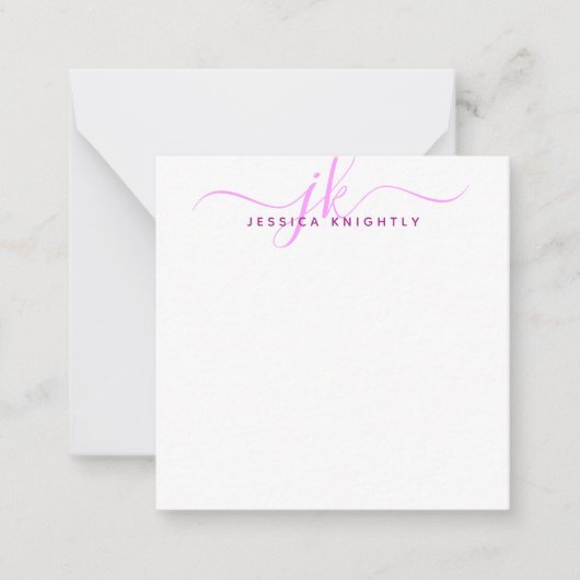Carte De Correspondance Initiales Monogrammes modernes Pink Script Minimal (Devant)