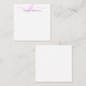 Carte De Correspondance Initiales Monogrammes modernes Pink Script Minimal (Devant / Derrière)