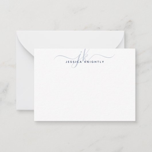 Carte De Correspondance Initiales Monogrammes modernes Script Marine Bleu (Devant)