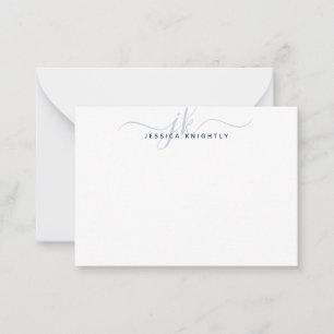 Carte De Correspondance Initiales Monogrammes modernes Script Marine Bleu