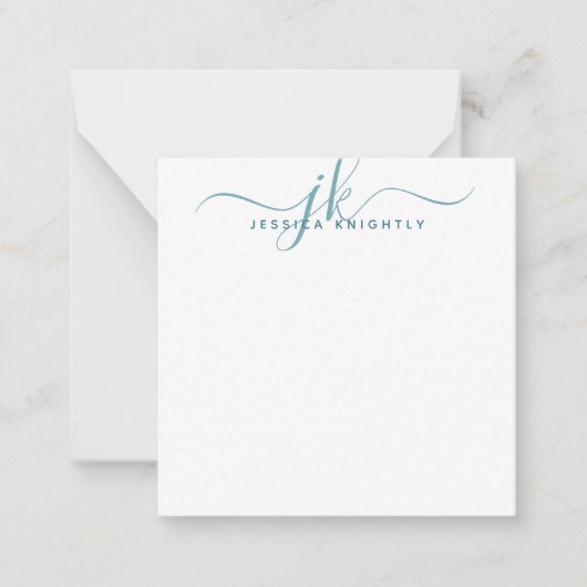 Carte De Correspondance Initiales Monogrammes modernes Script Turquoise Mi (Devant)