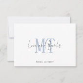 Carte De Correspondance Initiales Monogrammes Noms Merci Mariage bleu (Devant)