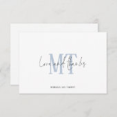 Carte De Correspondance Initiales Monogrammes Noms Merci Mariage bleu (Devant / Derrière)