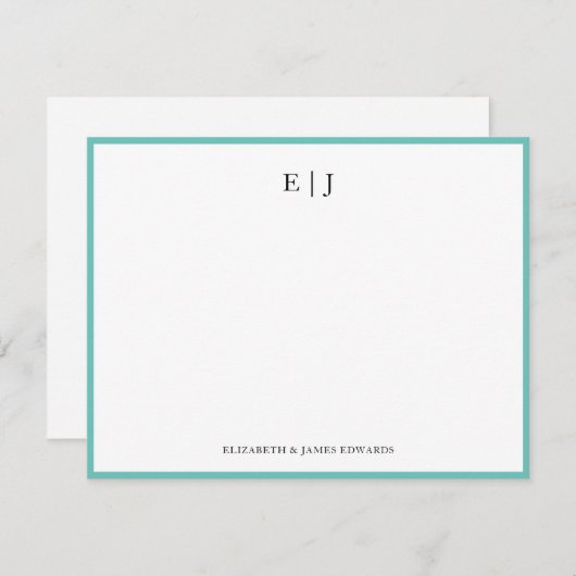 Carte De Correspondance Initiales turquoises en deux monogrammes (Devant / Derrière)