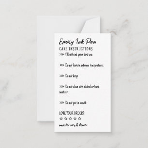 Carte De Correspondance Instructions de soin simples pour stylo époxy