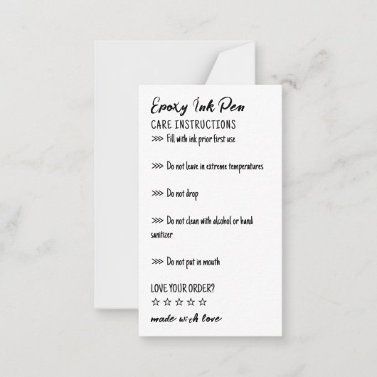 Carte De Correspondance Instructions de soin simples pour stylo époxy (Devant)