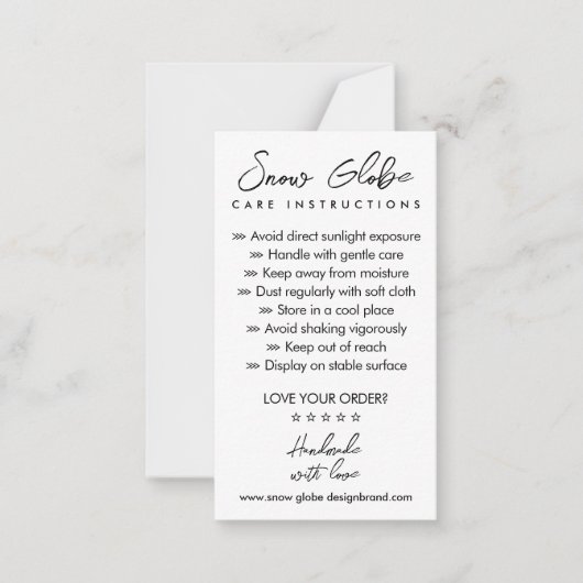 Carte De Correspondance Instructions pour le soin du Globe des neiges (Devant)