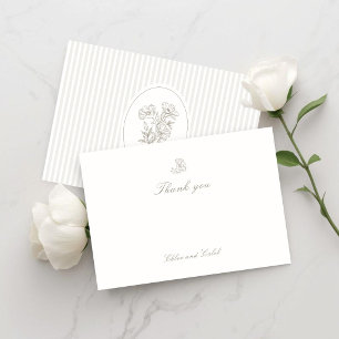 Carte De Correspondance Ivoire Stripe Botanique Remerciements Mariage