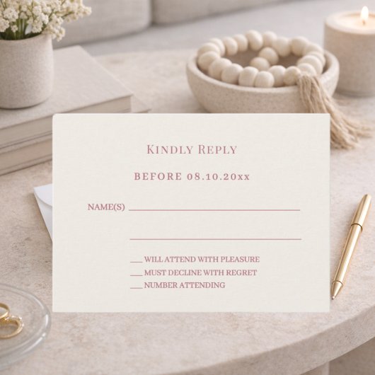 Carte De Correspondance Ivory rose gold wedding response RSVP
