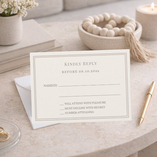 Carte De Correspondance Ivory taupe wedding response RSVP