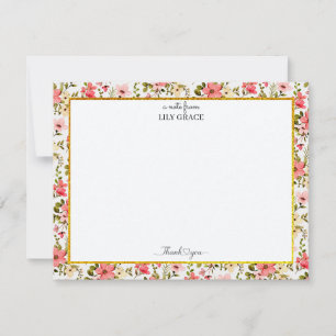 Carte De Correspondance Jardin à l'aquarelle Floral et Style Or Merci