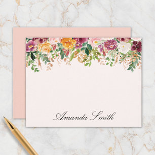 Carte De Correspondance Jardin de roses à l'aquarelle au monogramme élégan