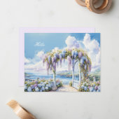 Carte De Correspondance Jardin De Wisteria Aquarelle AI (Devant/Arrière en situation)