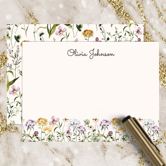 Carte De Correspondance Jardin Fleur sauvage de l'aquarelle monogramme