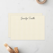 Carte De Correspondance Jaune Citron Pastel Gingham Mini (Devant/Arrière en situation)