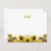 Carte De Correspondance Jaune Rustique Tournesol Floral Script Monogramme (Devant / Derrière)