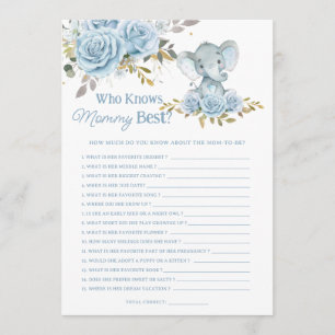 Carte De Correspondance Jeu Blue Floral Elephant Qui Connaît le Mieux Mama