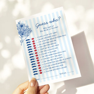 Carte De Correspondance Jeu de devinette pour Baby Shower à rayures bleues