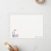 Carte De Correspondance Joli Anniversaire Marin Rouge Bleu Tendre Voilier  (Devant/Arrière en situation)