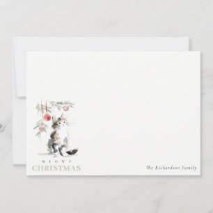 Carte De Correspondance Joli arbre de Noël félin à l'aquarelle moderne