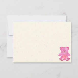 Carte De Correspondance Joli bébé ours en rose sur fond blanc cassé