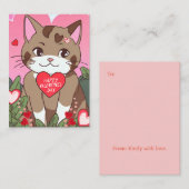 Carte De Correspondance Joli Chat de la Saint-Valentin en Anime (Devant / Derrière)