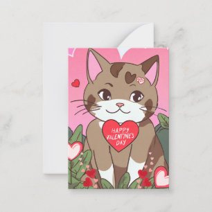 Carte De Correspondance Joli Chat de la Saint-Valentin en Anime