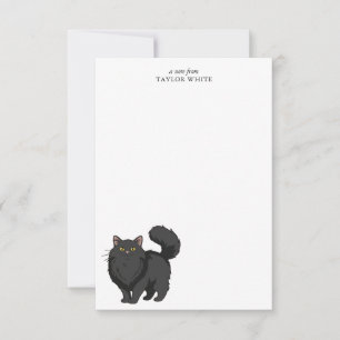 Carte De Correspondance Joli Chat Noir à Longs Poils Merci