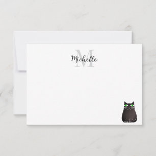 Carte De Correspondance Joli Chat Noir Monogramme Personnalisé