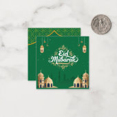 Carte De Correspondance Joli Eid Moubarak de salutation vert (Devant/Arrière en situation)