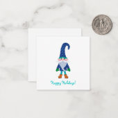 Carte De Correspondance Joli Gnome Bleu Mini Noël (Devant/Arrière en situation)
