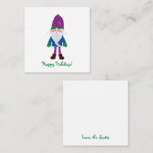 Carte De Correspondance Joli Gnome violet mou Joyeux Vacances Mini Noël (Devant / Derrière)