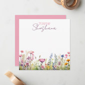 Carte De Correspondance Joli hébreu + Nom du script Aquarelle florale (Devant/Arrière en situation)