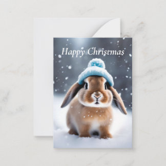 Carte De Correspondance Joli lapin dans un Casquette Bobble Own ART Noël