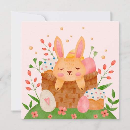 Carte De Correspondance Joli lapin et panier de Pâques du printemps (Devant)
