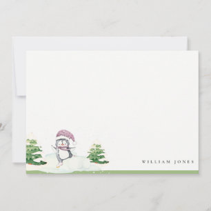 Carte De Correspondance Joli Manchot Hiver Pastel Enfants de Tout Âge Anni
