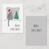Carte De Correspondance Joli Meowy Noël Arbre Chat Neige (Devant / Derrière)