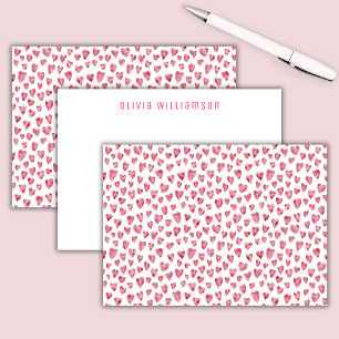 Carte De Correspondance Joli motif de cœur aquarelle rose personnalisé