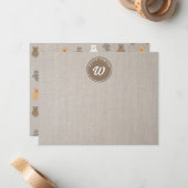 Carte De Correspondance Joli motif d'ours avec monogramme initial (Devant/Arrière en situation)