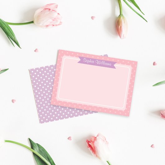 Carte De Correspondance Joli Nom de Fille Rose Violet à Points