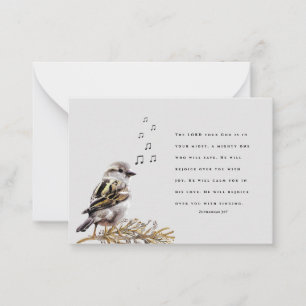 Carte De Correspondance Joli Oiseau Chantant Verset de la Bible Note Encou