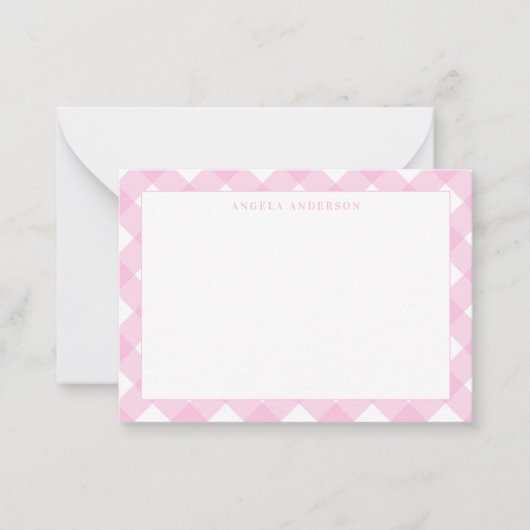 Carte De Correspondance Joli Pastel Moderne Rose En vichy Plaid Check (Devant)