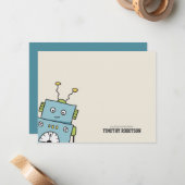 Carte De Correspondance Joli Robot Dessiné à la Main Bleu (Devant/Arrière en situation)