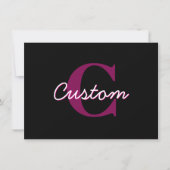Carte De Correspondance Joli script de monogramme rose et noir personnalis (Devant)