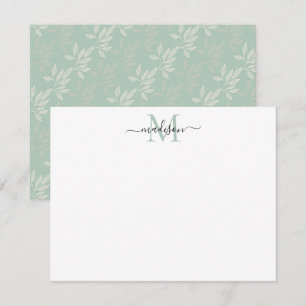 Carte De Correspondance Joli Turquoise Vert Floral Feuilles Monogramme Nom
